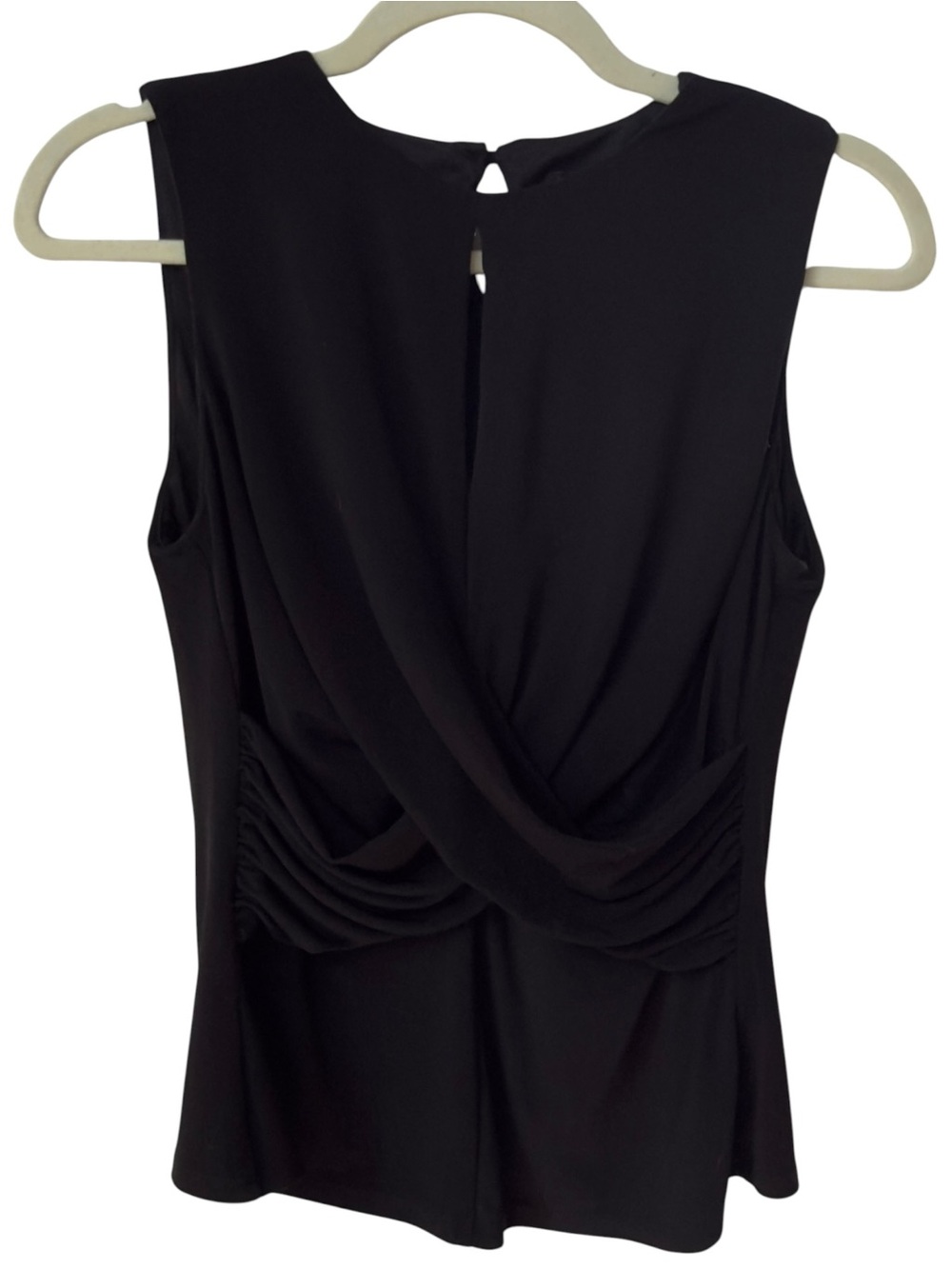 DKNY Black Sleeveless Keyhole Front Crisscross Ruched Blouse Top. Small.